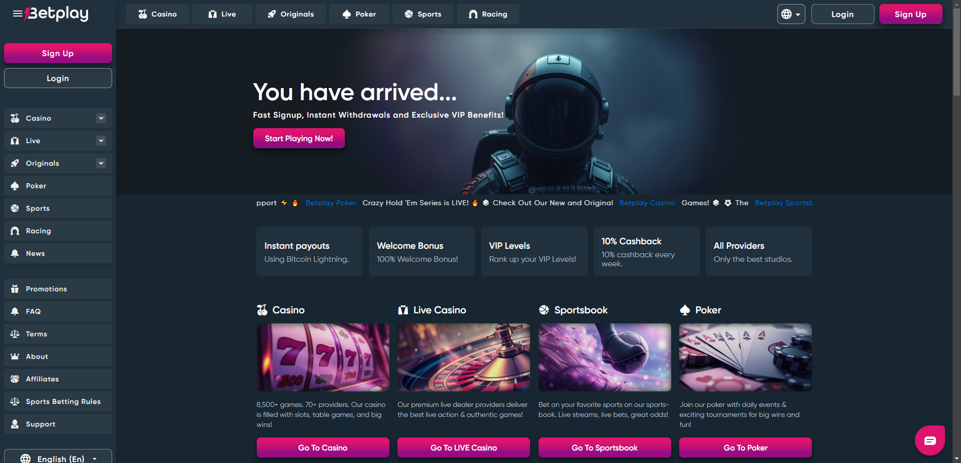 BetPlay Casino landing page