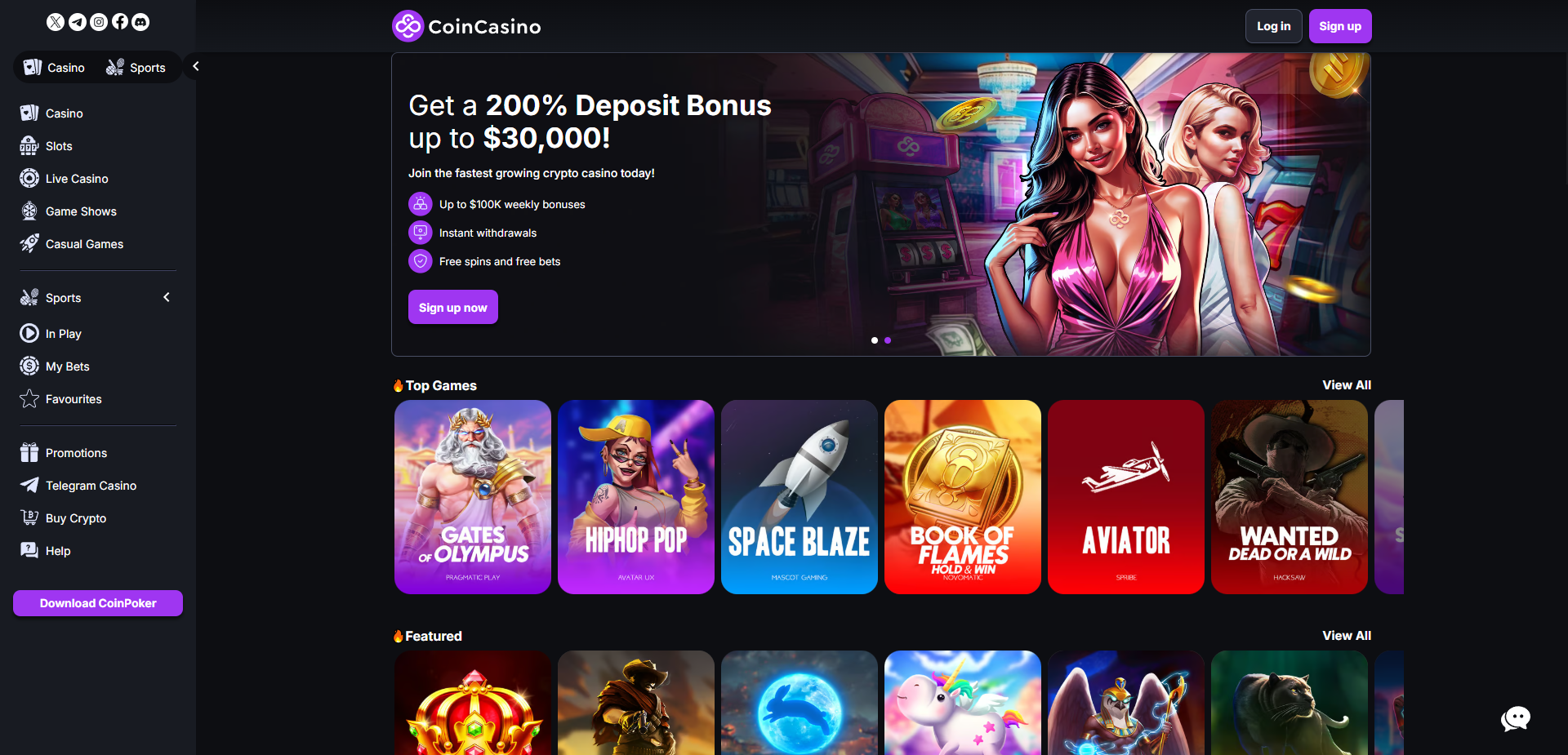 Coincasino landing page