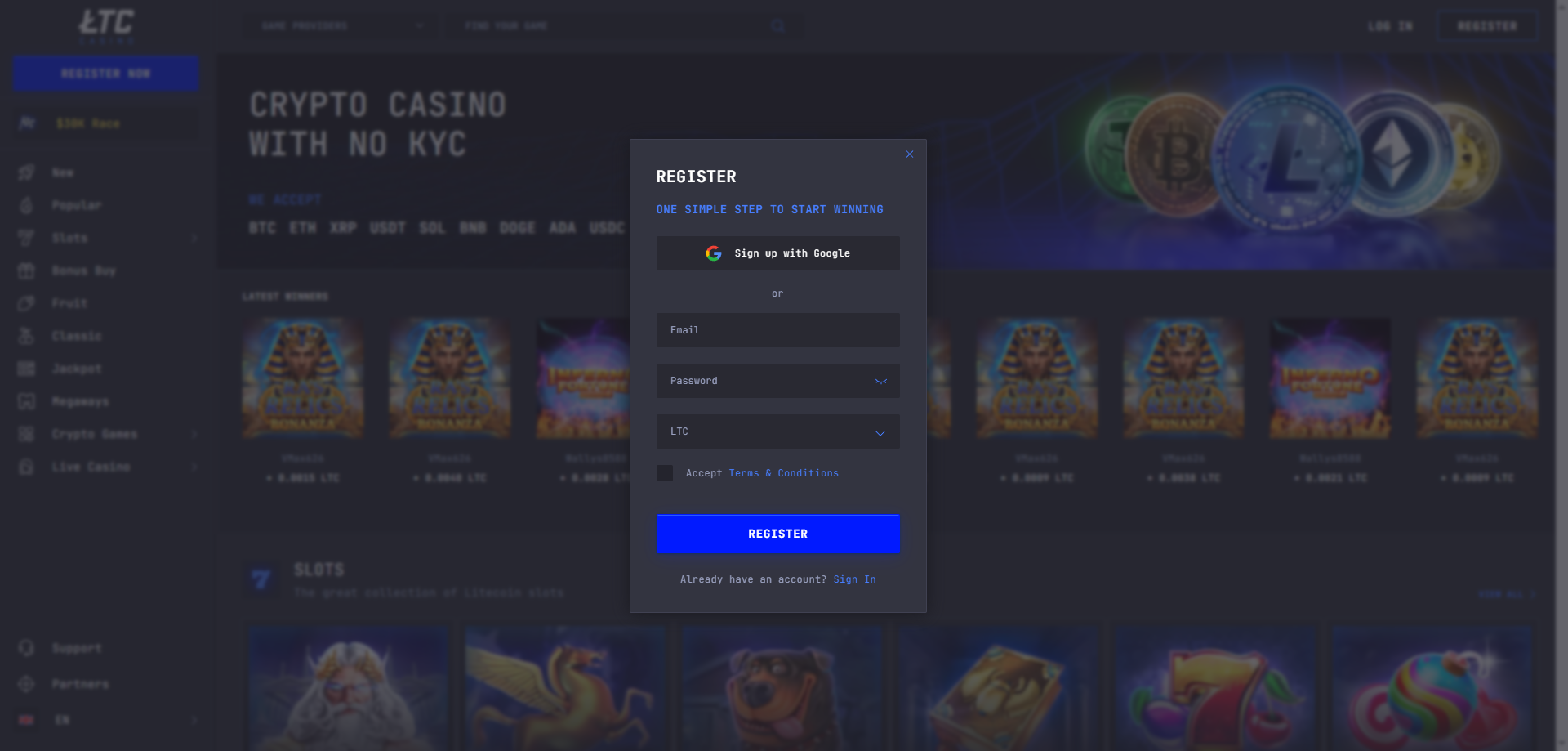 LTC Casino registration