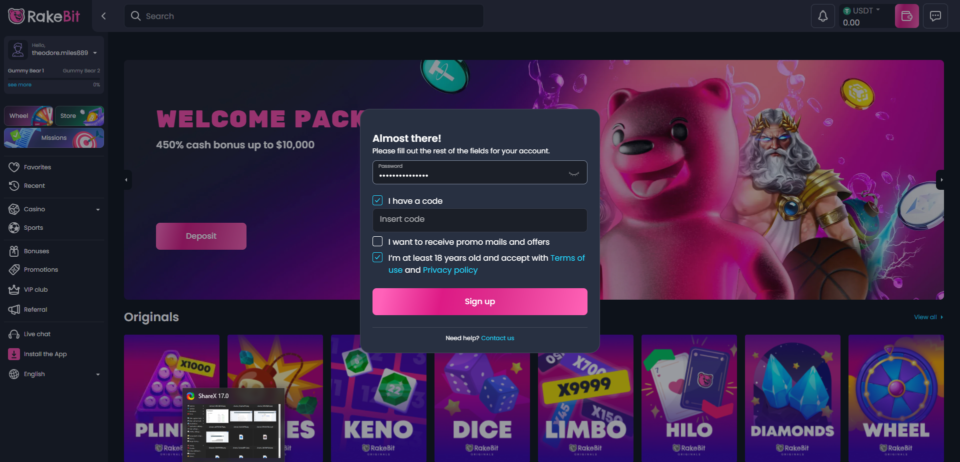 RakeBit registration page